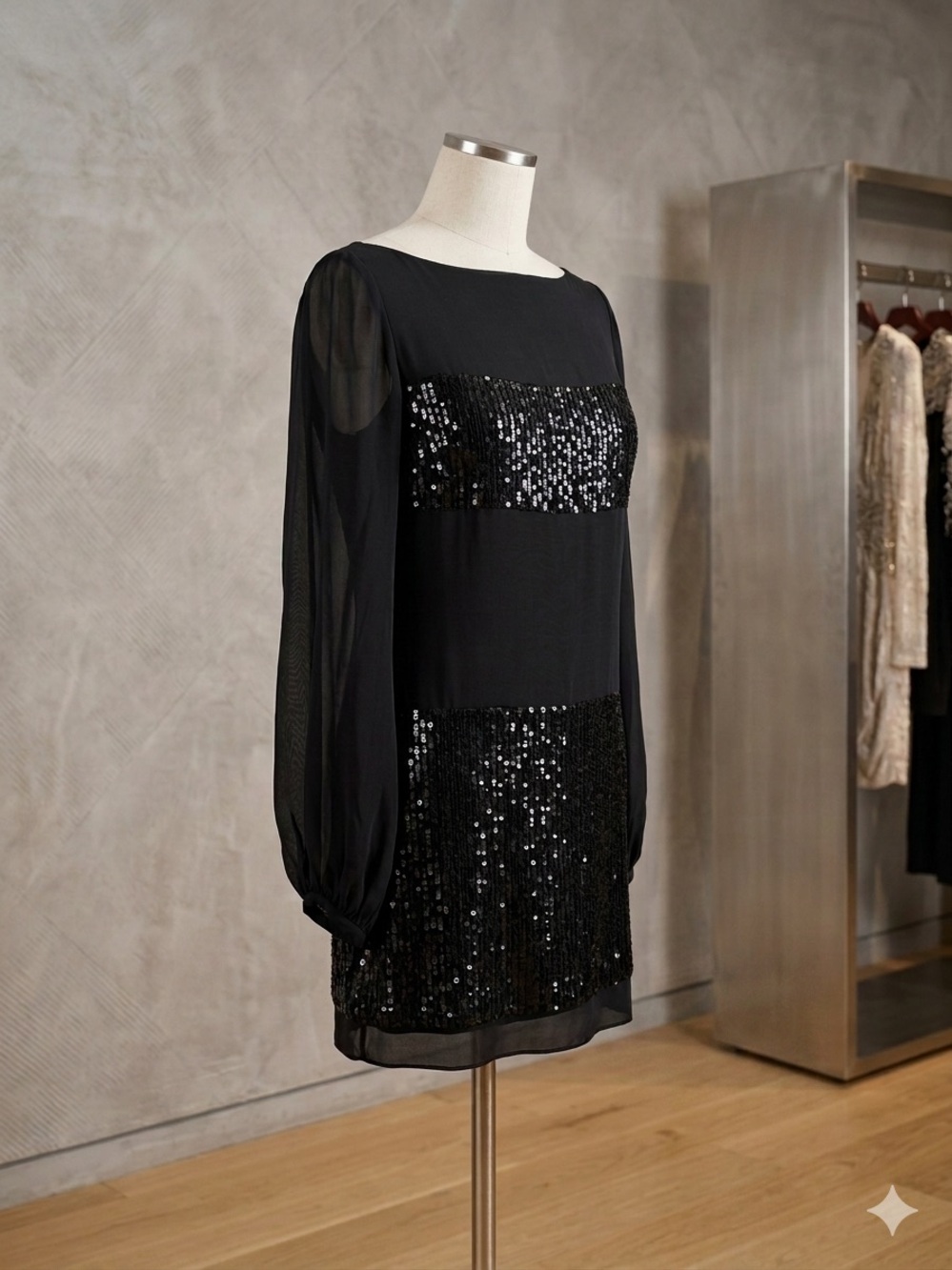 Marciano Black Sequined Silk Mini Dress